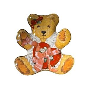 Vtg LoveTugging At My Heart  Franklin Mint Teddy Bear Gold Rim Collector's Plate